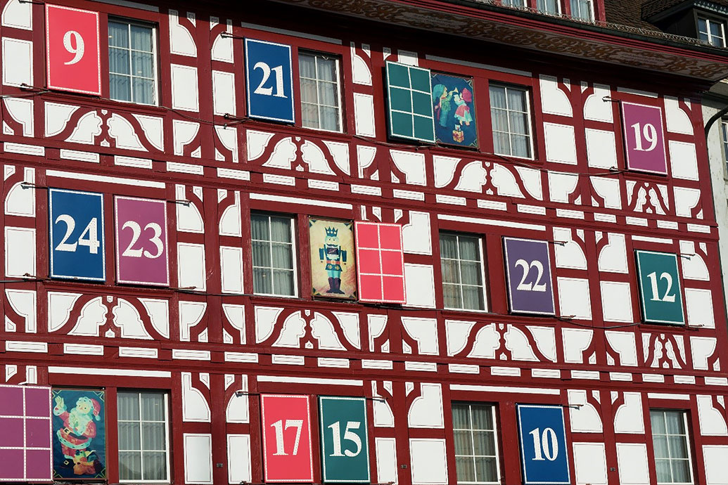 House facade is converted into a giant advent calendar