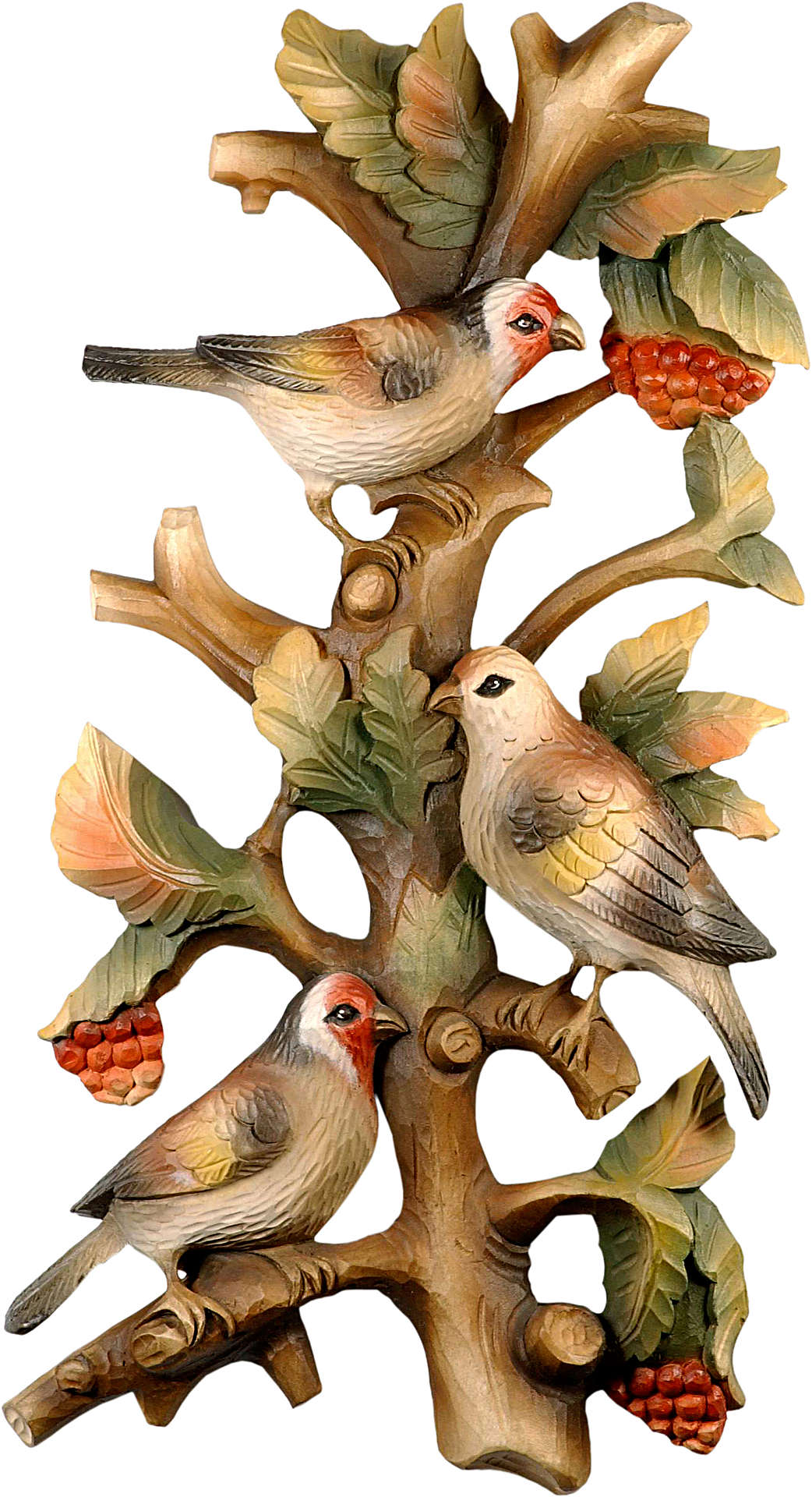 Geschnitzte Vogelgruppe aus Holz (für Wand)