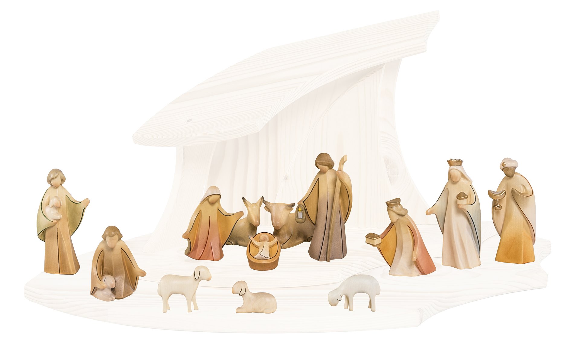 Moderne Krippenfiguren 11-teilig In Holzoptik - Für 9cm Krippen