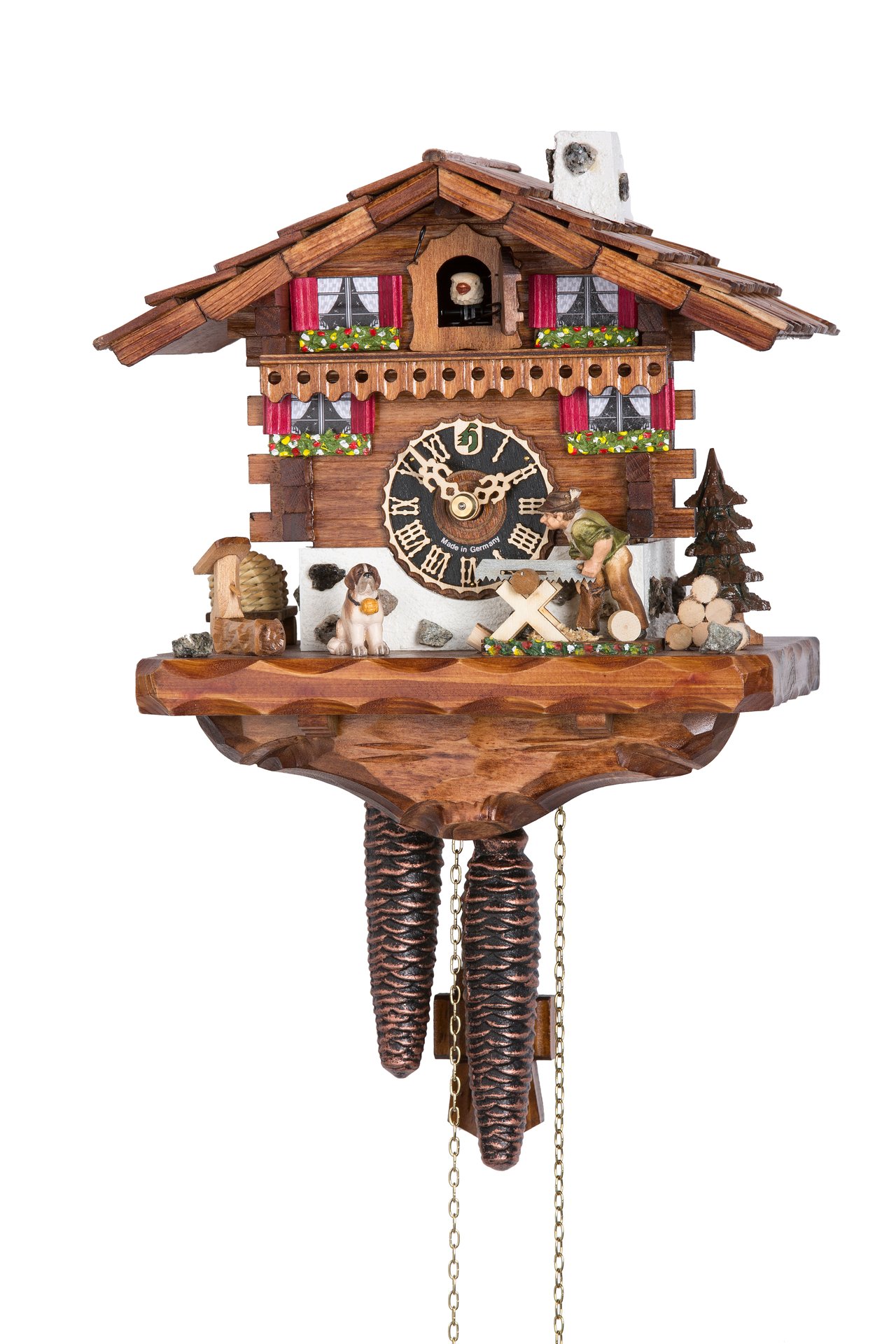 Cuckoo clock Woodcutter and St. Bernard dog