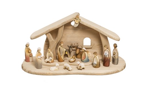 Set 15 statuine con Capanna del presepio semplice