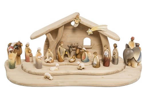 Set 20 pieces with Nativity Stable simple with extension
