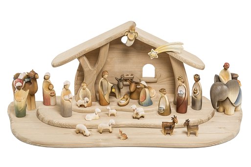 Set 25 pieces with Nativity Stable simple with extension