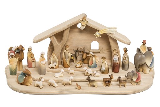 Set 30 pieces with Nativity Stable simple with extension