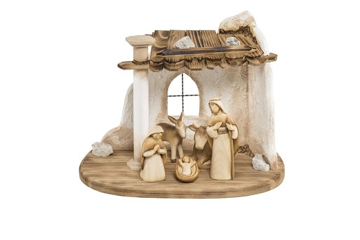 Set 5 pieces with Oriental Holy Family stable