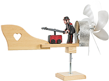 Windrad mit Feuerwehrmann und Handpumpe