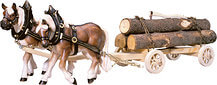 2 Cavalli da tiro con carro e legna