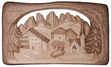 Relief Landschaft Kirche und Brunnen