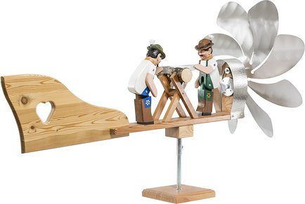 Windrad mit beweglichen Figuren Edle Gartendeko aus Holz